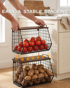 2 Pack Stackable Potato Storage Bins, Extra Large Pantry Organizer and Storage, Fruit Basket for Kitchen Counter, Potato and Onion Storage Bin with Wide Opening, Wall Mounted Vegetable Storage Basket