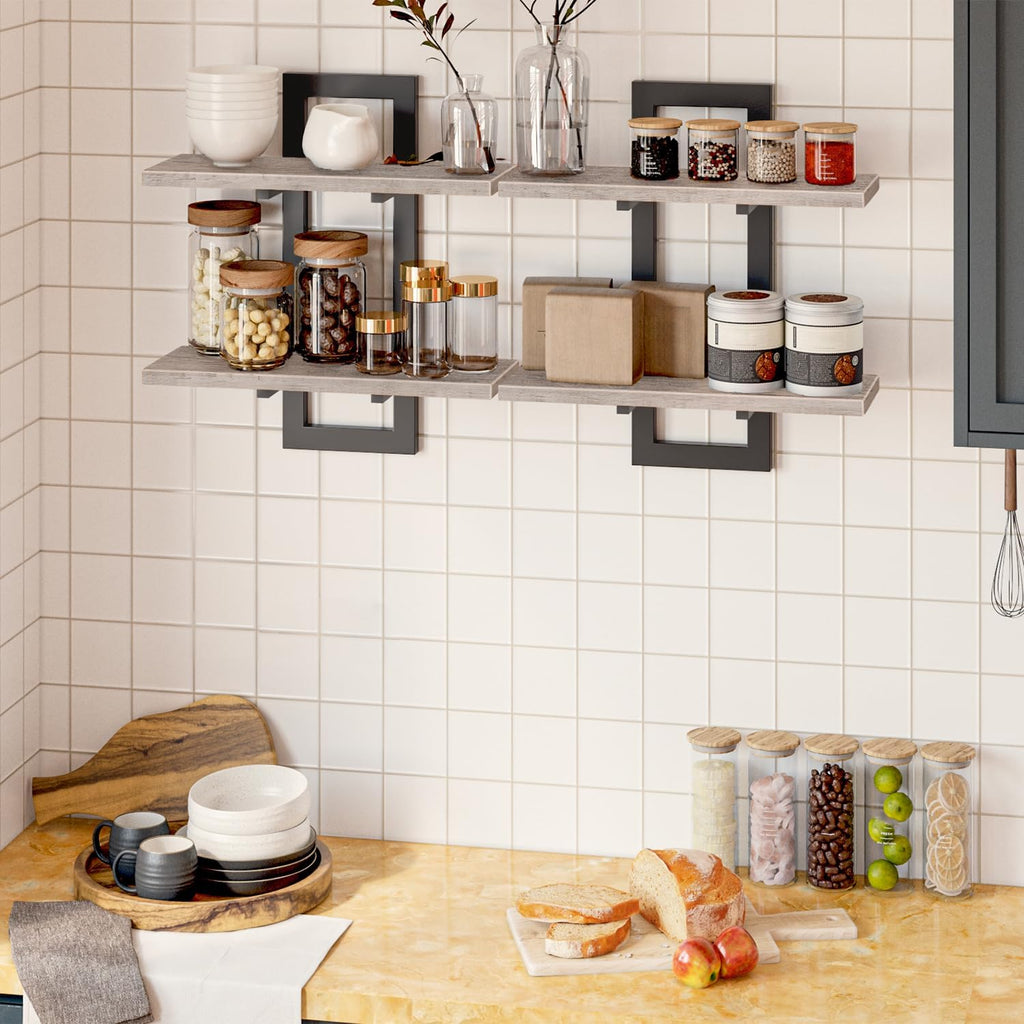 HOOBRO Floating Shelves, 15 Inch Wall Shelf Set of 2, Wall Mounted Storage Shelves 2-Tier, Hanging Bathroom Shelves, for Living Room, Bedroom, Bathroom, Kitchen, Greige BG32BJ01