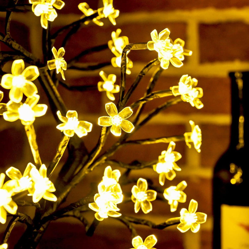 Cherry Blossom Tree Light,17inch 40LED Lighted Tabletop Artificial Flower Bonsai Tree Lamp USB Powered Gifts for Home Decor Room Office Party Wedding Christmas Decorations(Warm White)