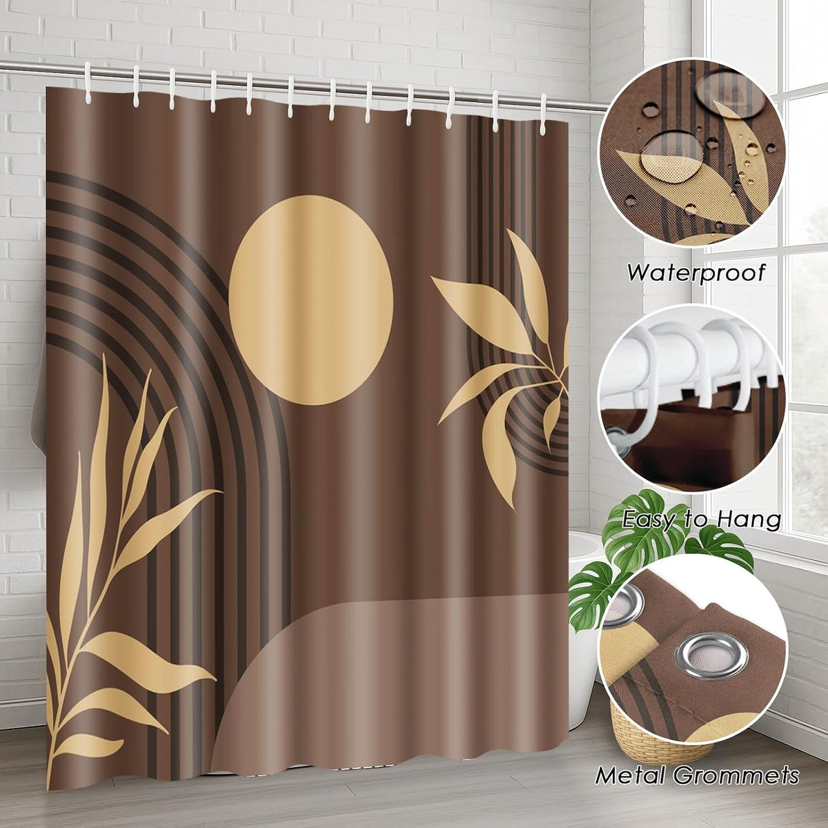 Bathroom Sets with Shower Curtain and Rug Boho Set of 4, Mid
