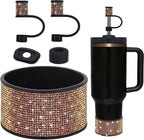 Rhinestone Stanley Cup Accessories Set Including 0.4in Bling Straw Covers, Spill Proof Stopper, Diamond Glitter Silicone Boot for Stanley Accessories 40oz (Fit 40 oz, Champagne)