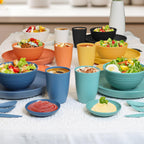 wheat straw bowls,plates,cups and cutlery sets 28 pcs - Dishwasher safe dish sets for kitchen, camping, indoors and outdoors.Green