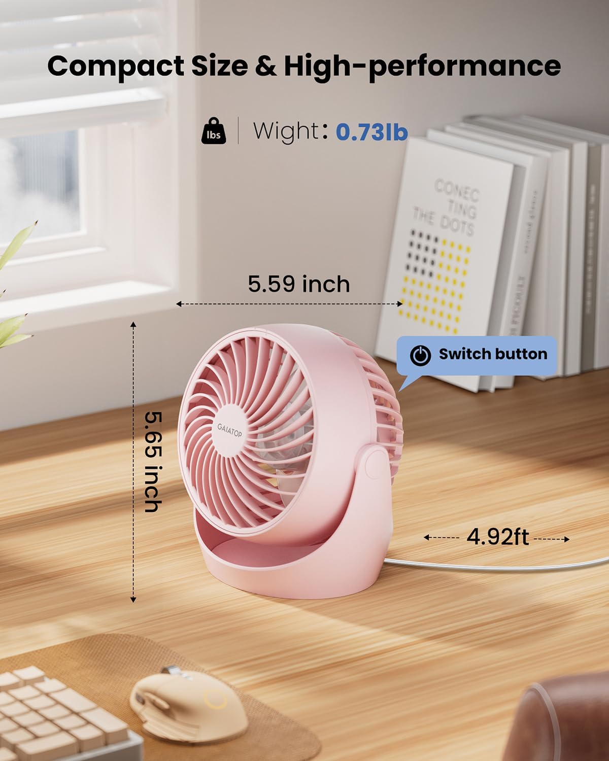 Gaiatop Desk Fan, 5-Inch Portable Electric Table Desktop Air Circulator Fan