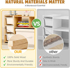 Montessori Shelf for Kids - 100% Solid Pine Wood with 6 Removable Plastic Bins, Toy Storage Organizer Cabinet for Playroom, Bedroom & Nursery (Natural)