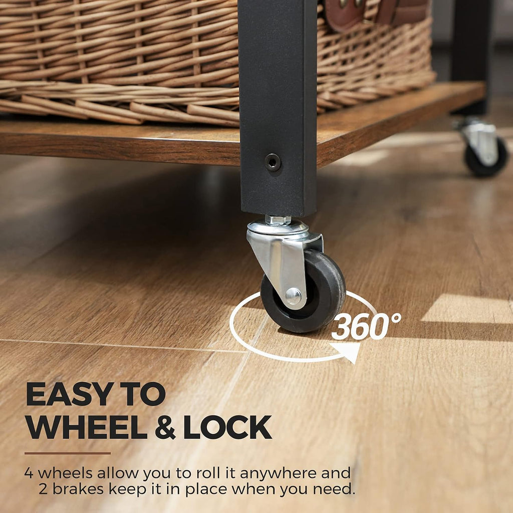 VASAGLE Kitchen Shelf on Wheels, 23.6 Inches Serving Cart with 3 Shelves