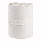 CherryNow 70L Woven Rope Laundry Basket with Tassel, 16" x 22", White