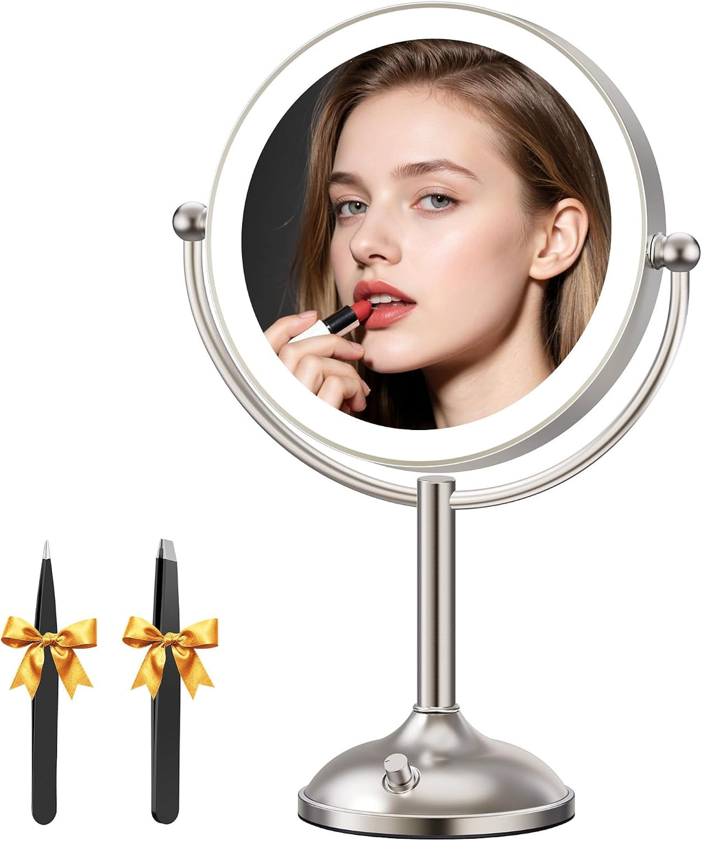 Auxmir 9" 5000mAh Magnifying Mirror with Light, 1X/30X Makeup Mirror