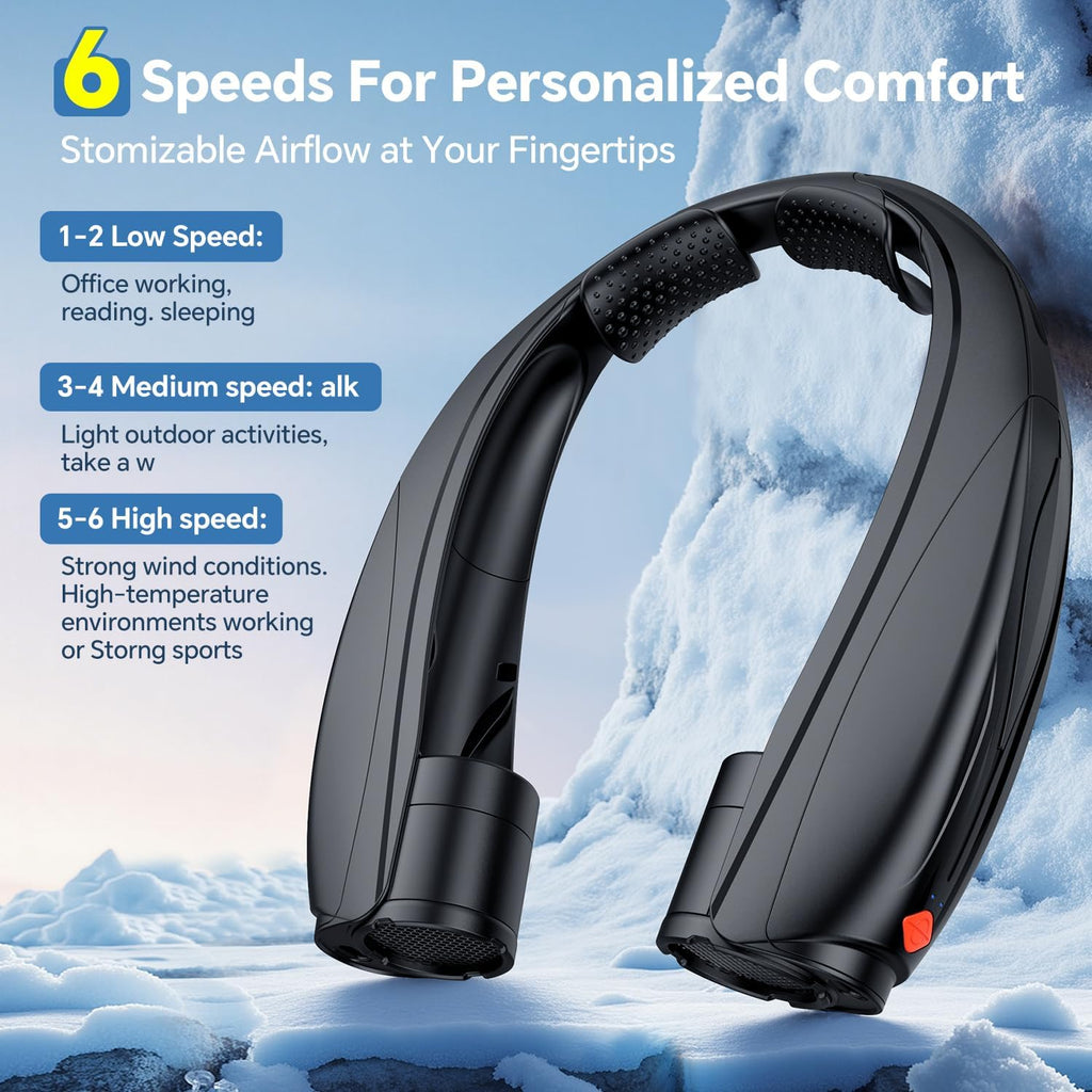 Portable Neck Fan, 6000mAh Rechargeable Personal Fan, 6 Speeds Hands Free Wearable Fan with 360° Surround Airflow, Ideal for Travel, Office, Sports, Home - Gifts for Men Women Dad Mom