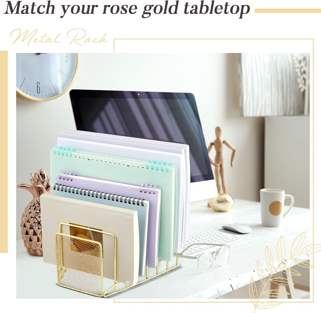 2 Pcs Wire File Sorter Desk 7 Section Organizer, Golden