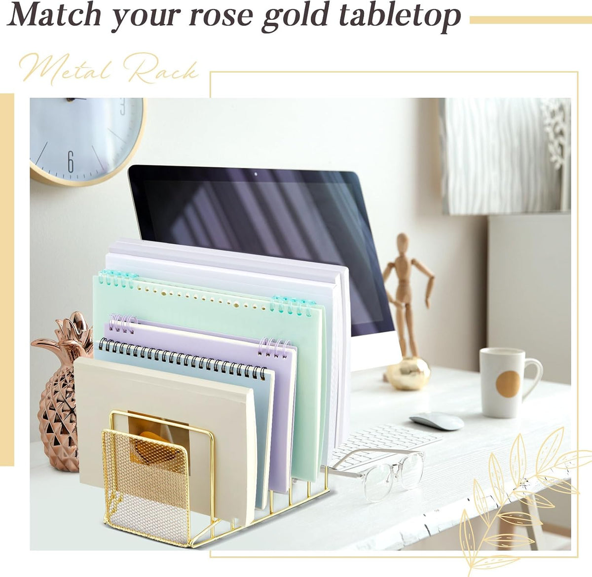 2 Pcs Wire File Sorter Desk 7 Section Organizer, Golden