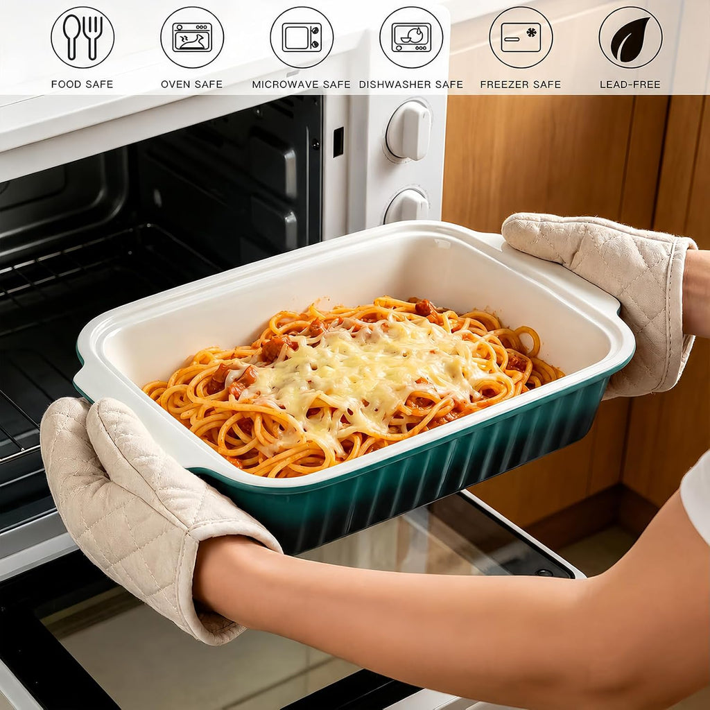Large Baking Dish with Lid,5.5 Quart Lasagna Pan with Lid, 13.5x9 inch Ceramic Casserole Dish with Lid, Microwave, Dishwasher Safe