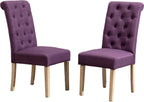 Roundhill Furniture Habit Solid Wood Tufted Parsons Purple Dining Chair, Set of 2