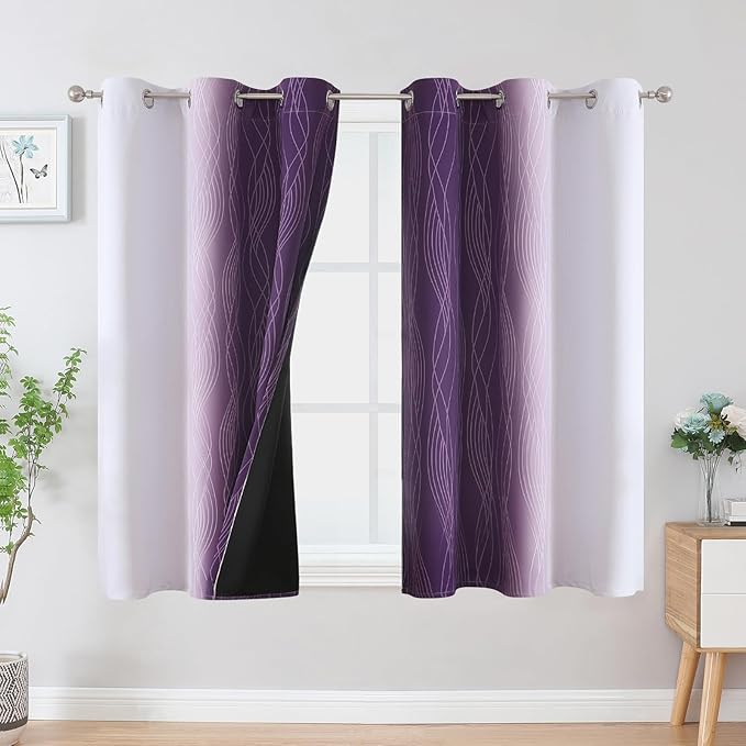Estelar Textiler Purple and Greyish White Ombre Blackout Curtains 54 Inch - Image 2