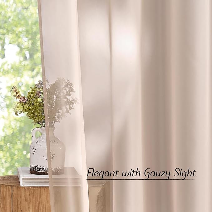 NICETOWN Taupe Sheer Curtains 54 inch Length, Grommet Voile Sheer Lightweight & - Image 5