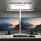 LED Desk Lamp for Home Office with Base, 28.2" Adjustable Gooseneck Swing Arm Bright Desk Light, Dimmable Architect Table Lamp for Desktop Computer Light, Reading, Study, Workbench（Pink）