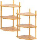2Pc 3‑Tier Bamboo Corner Shelf, Countertop Storage Organizer,Natural