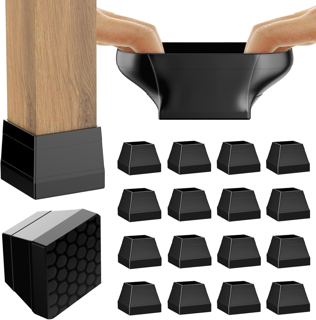 16 Pcs Non Slip Square Chair Leg Protector, Black, 1.26-1.57".