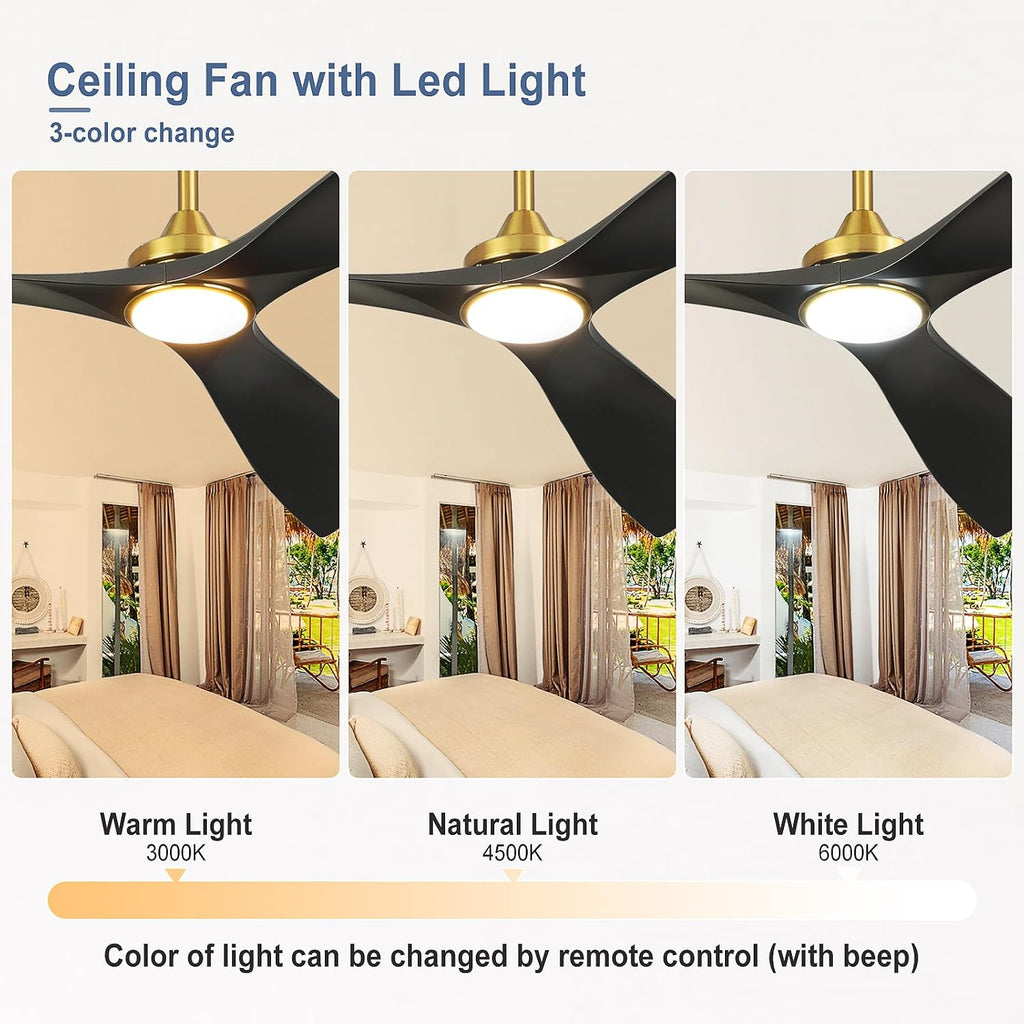 60 Ceiling Fan with Light: Black and Gold Ceiling Fans Reversible 3 Blades 5 Speeds - Modern Ceiling Fan with Remote for Indoor Living Room Bedroom