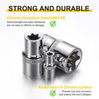 HARFINGTON 5pcs E-Torx Socket 3/8" Drive E18 Star Female Socket 1.1" Length