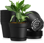8 Inch 10 Pack Plastic Plant Pots with Drainage Holes and Trays