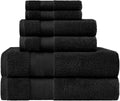 SUPERIOR Turkish Cotton 6-Piece Towel Set, Assorted Towels for Guest Bath, Master Bathroom, Shower, Quick Dry, Adults, Kids, Home Essentials, Spa, Hotel, Soft Plush Towel Collection, Black