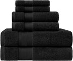 SUPERIOR Turkish Cotton 6-Piece Towel Set, Assorted Towels for Guest Bath, Master Bathroom, Shower, Quick Dry, Adults, Kids, Home Essentials, Spa, Hotel, Soft Plush Towel Collection, Black
