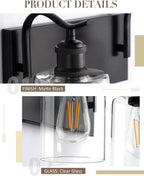 3-Light 19 Inch Bathroom Vanity Light,Clear Glass,Black
