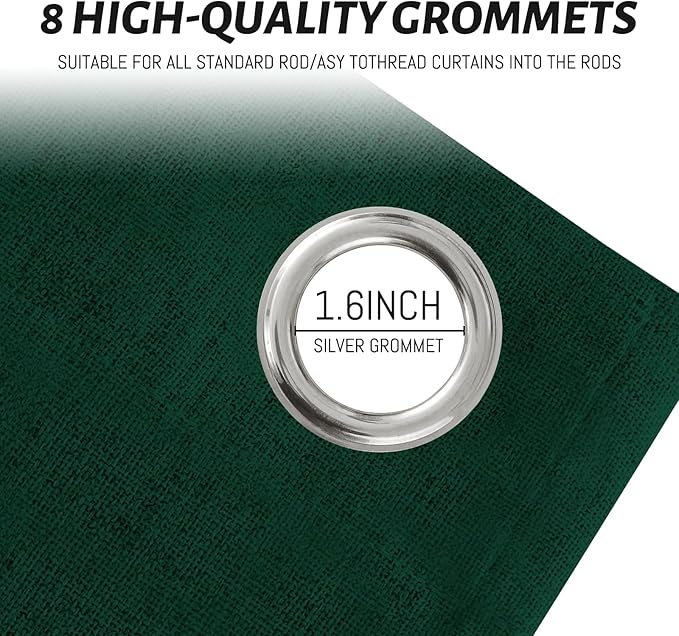 Yakamok Dark Green Linen Curtains 100% Blackout 96 Inches Long, Room Darkening - Image 4