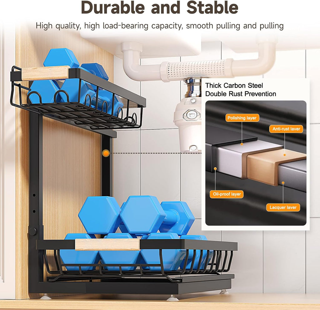 Sevenblue 2-Pack 2-Tier Height Adjustable Under Sink Organizer & Storage