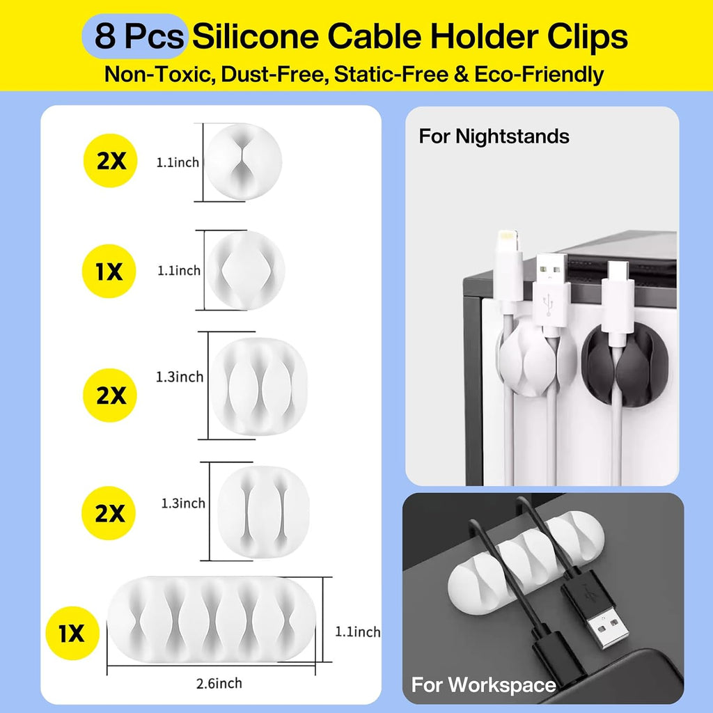 [313Pcs] Cable Management Kit, Reusable Computer Desk Cord Organizer, White