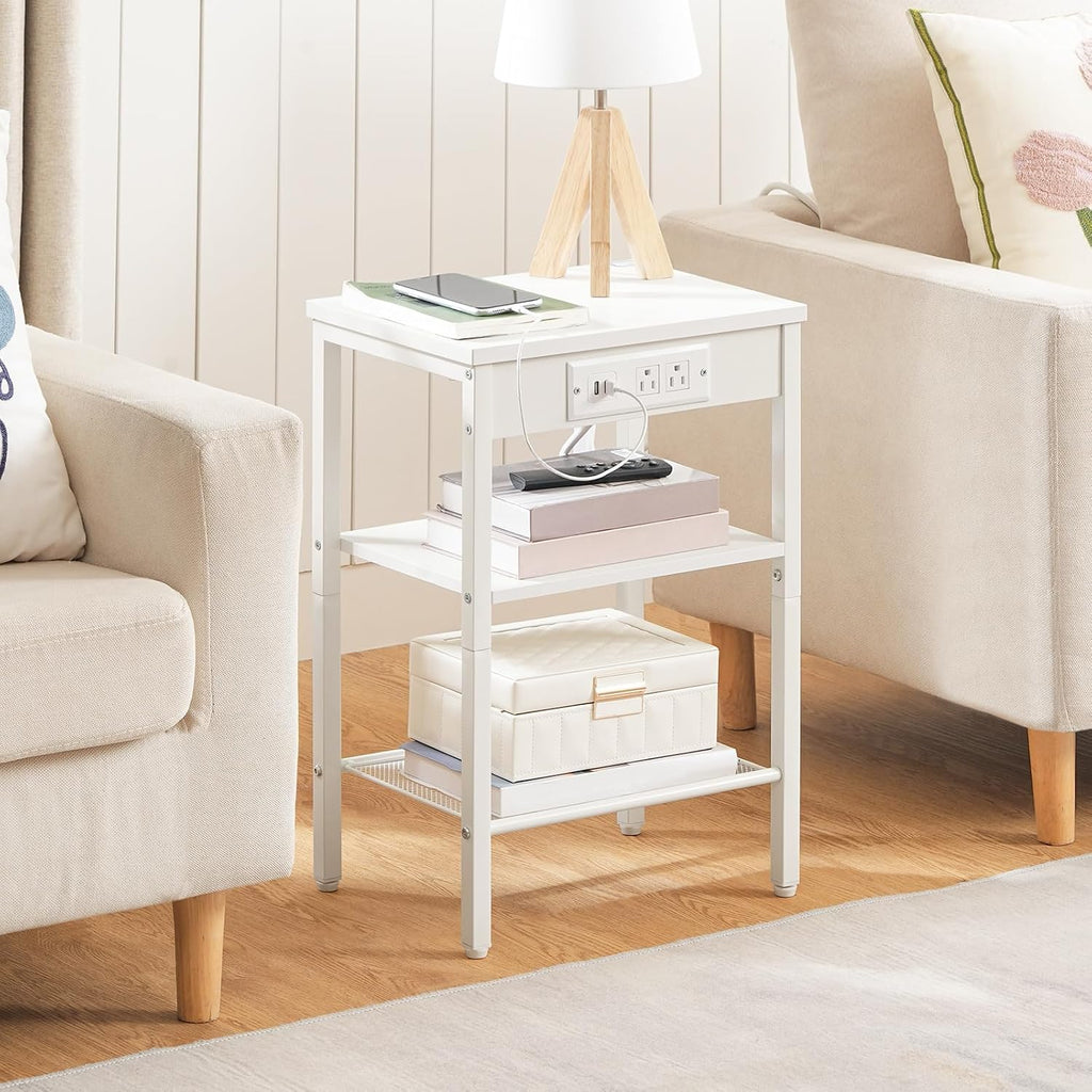 HOOBRO Side Table with Charging Station, Small End Table for Small Space