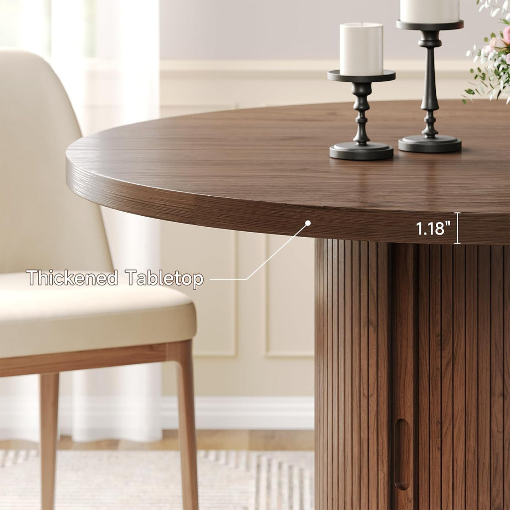 ComfyCorner 47" Dining Table with Storage, Round Kitchen Table Only Walnut