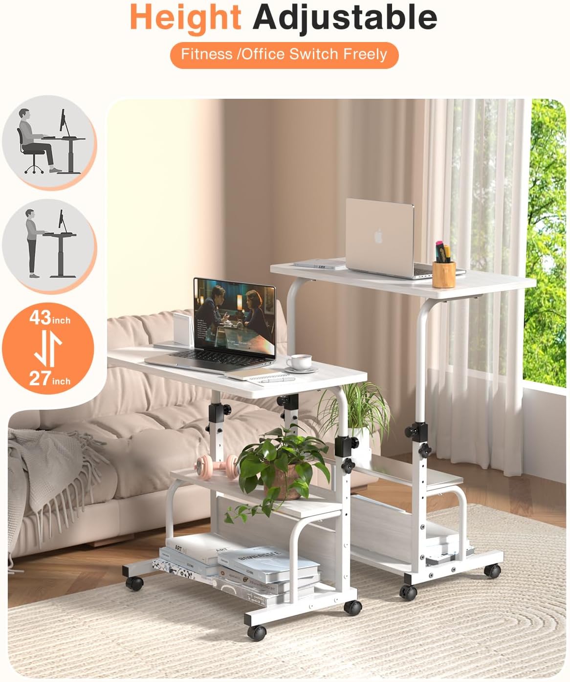 QZMDSM Portable Rolling Desk on Wheels