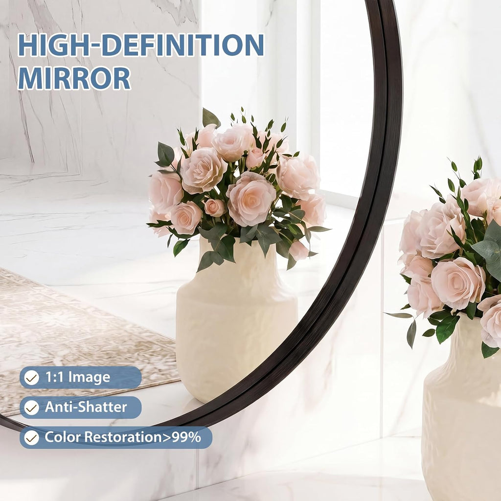 Sweetcrispy Round Wall Mirror 24 Inch, Bathroom Wall Circle Mirror
