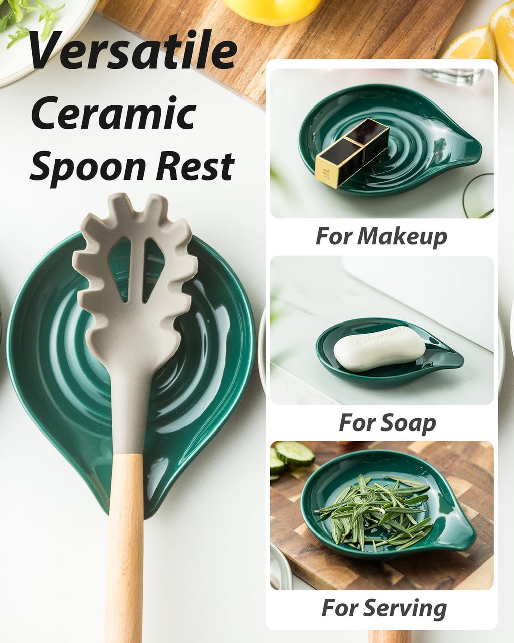 LAUCHUH Spoon Rest for Stove Top, Ceramic Spoon Holder for Kitchen Counter