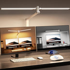 Airlonv LED Desk Lamp, Double Swing Arm Wide Lighting Area Desk Lamps for Home Office with Stepless Dimming, Eye-Caring Architect Desk Light with Clamp for Reading, Study, Workbench, Drafting(White)
