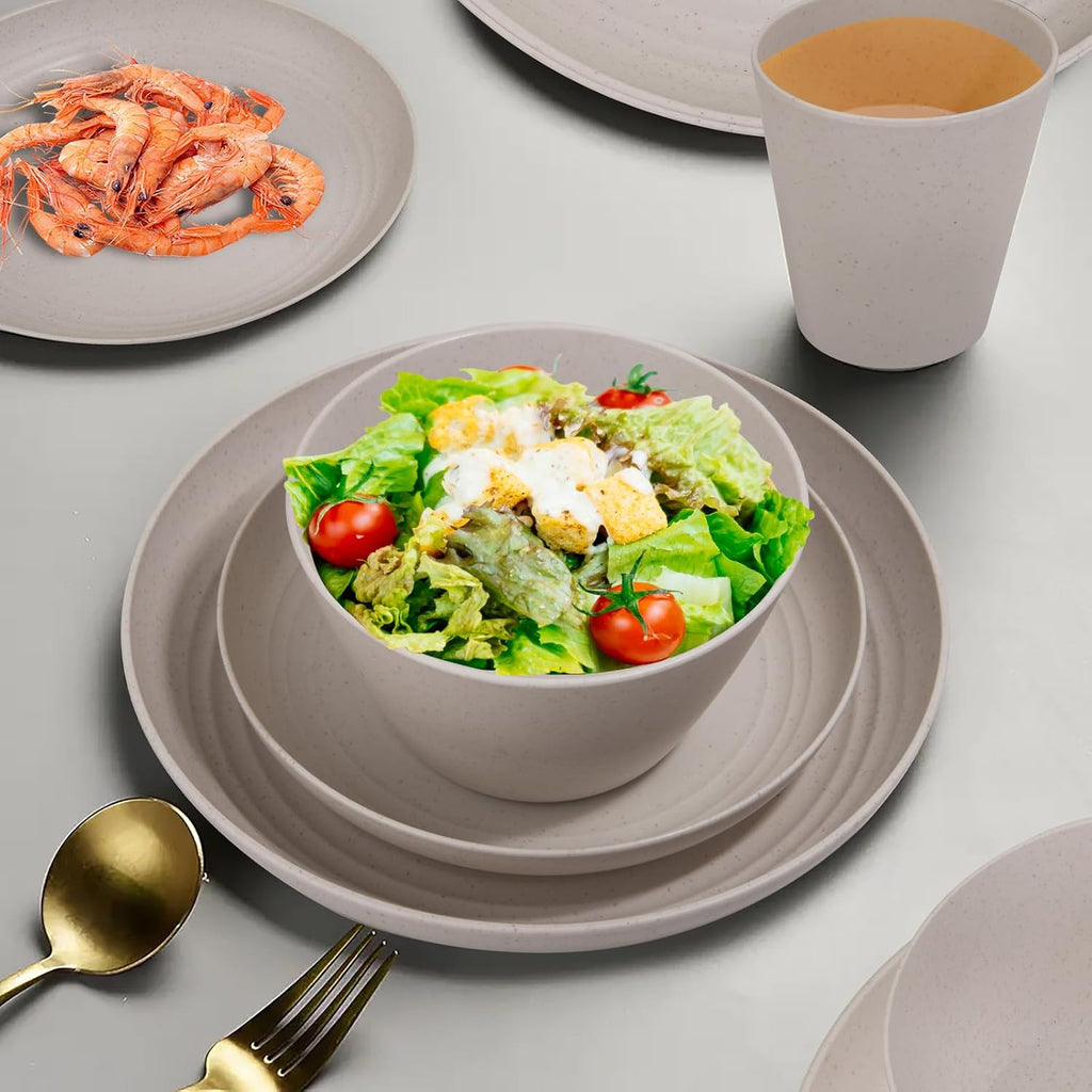 LIYH Beige 48 Pcs Unbreakable Wheat Straw Dinnerware Sets Kids RV BPA Free