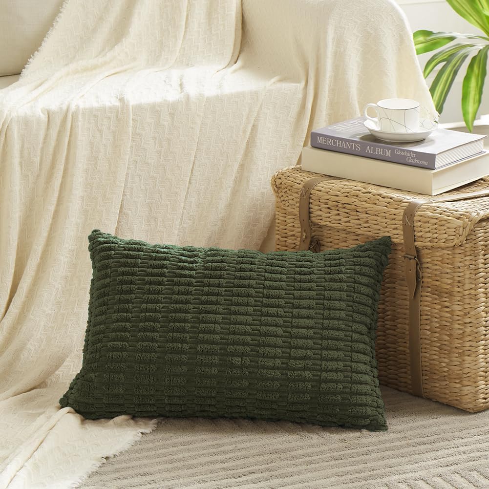 Fancy Homi Decorative Throw Pillow Covers for Bed Couch Bedroom Bench, Soft Corduroy Solid Pillow Case, Rustic Farmhouse Boho Room Decor,36" x 14" (Pack of 1),Cream