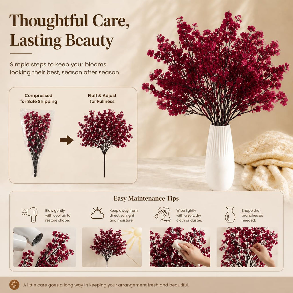 Mandy's 6 Bundles Artificial Burgundy Baby’s Breath Flowers