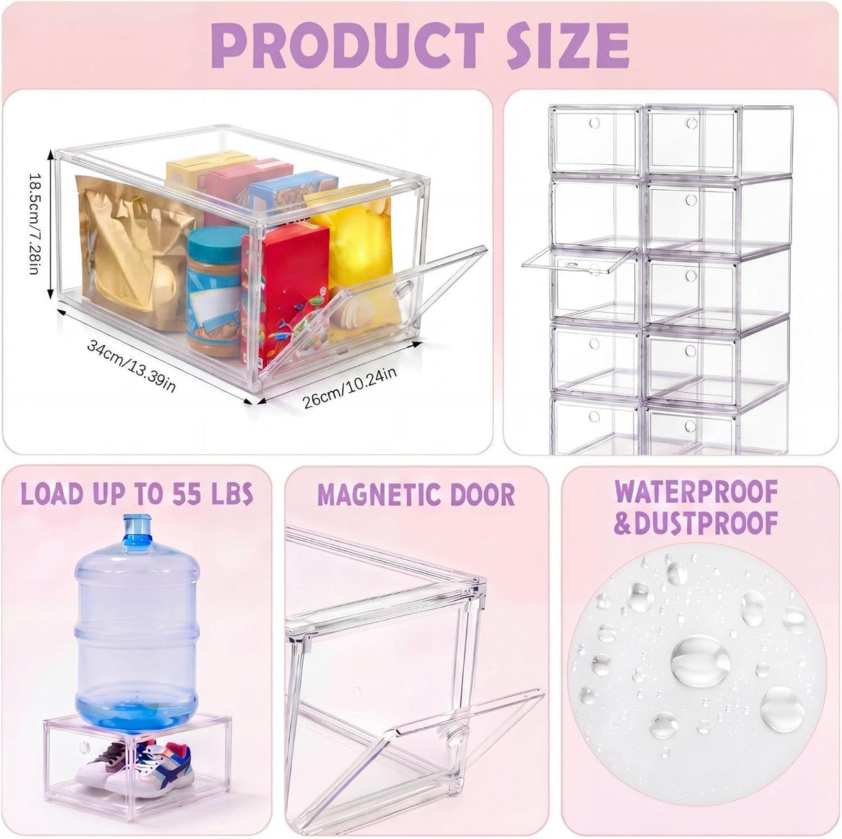 10 Pack Clear Stackable Storage Bins with Front Door, Classroom