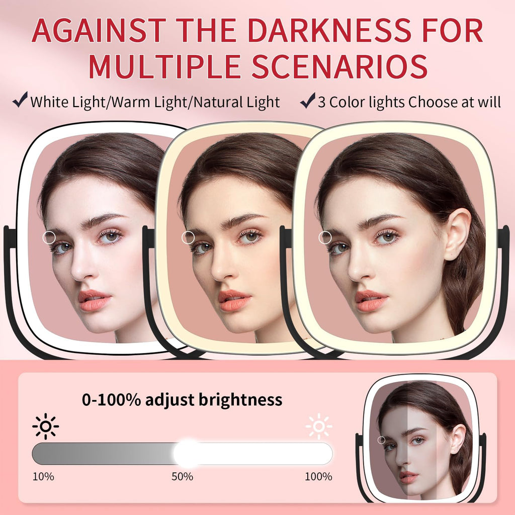 Vanmirr Height Adjustable Lighted Makeup Mirror with Magnification-Black