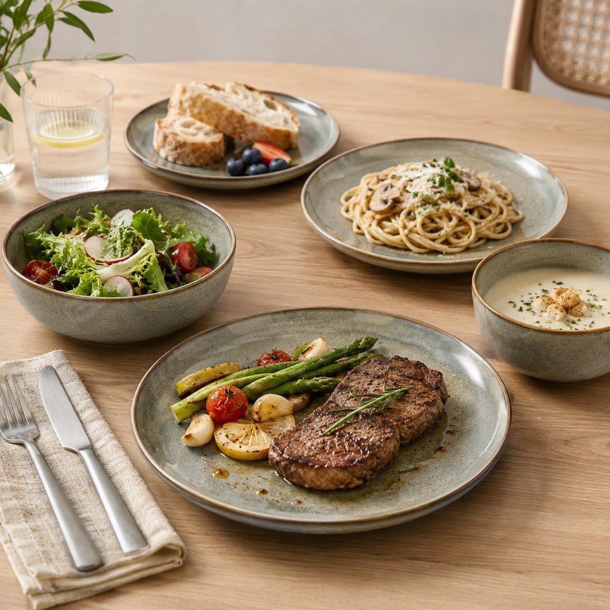 Ceramic Dinnerware Sets for 6, 18pcs Plates and Bowls Sets Dish Set