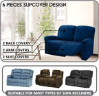 ULTICOR Reclining Love Seat Slipcover, 6-Piece Velvet Stretch Loveseat Recliner - Image 2