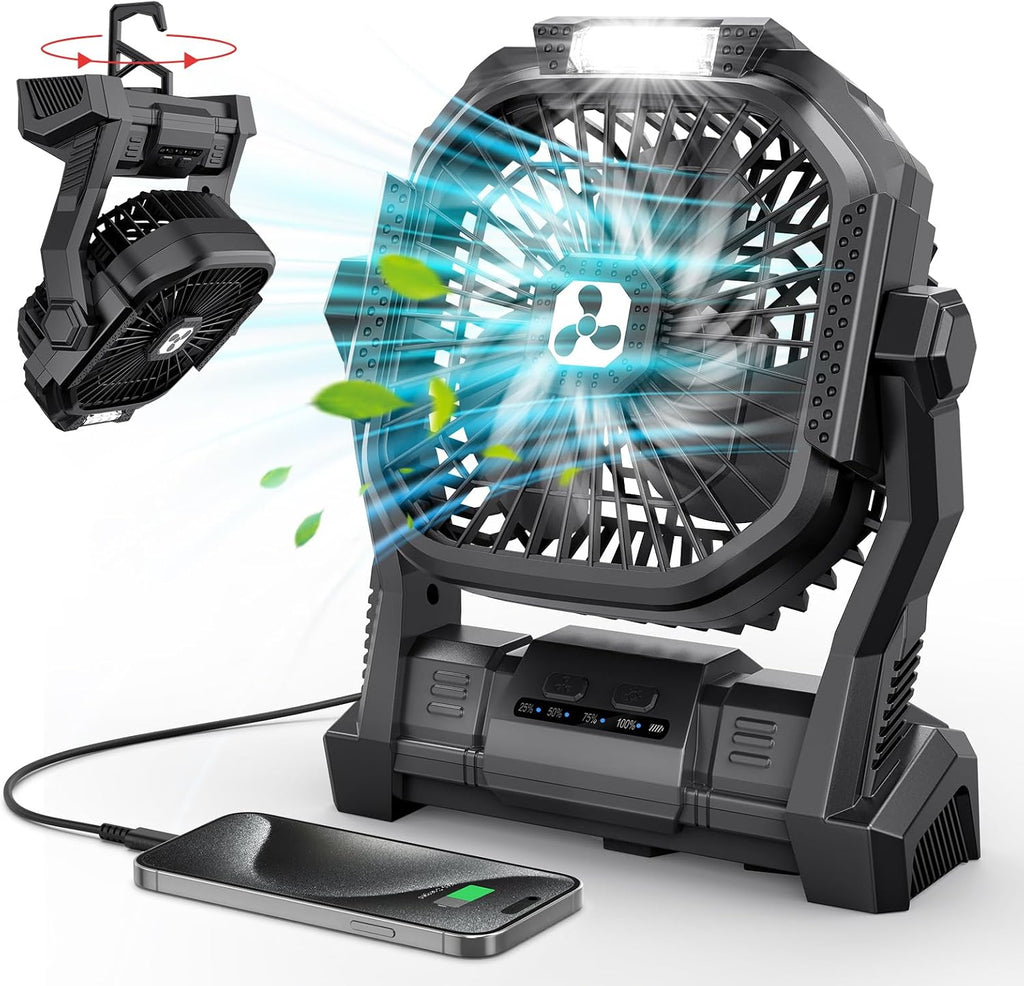 Portable Fan Rechargeable 20000mAh Cordless Battery Powered Camping Fan
