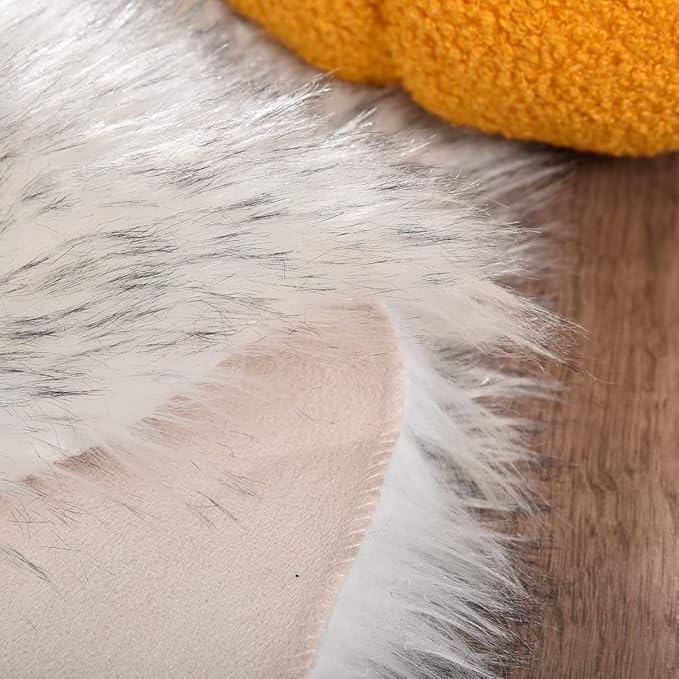 ORINOVA Grey and White Washable Shaggy Round Rug 5ft Circle Faux Sheepskin - Image 4