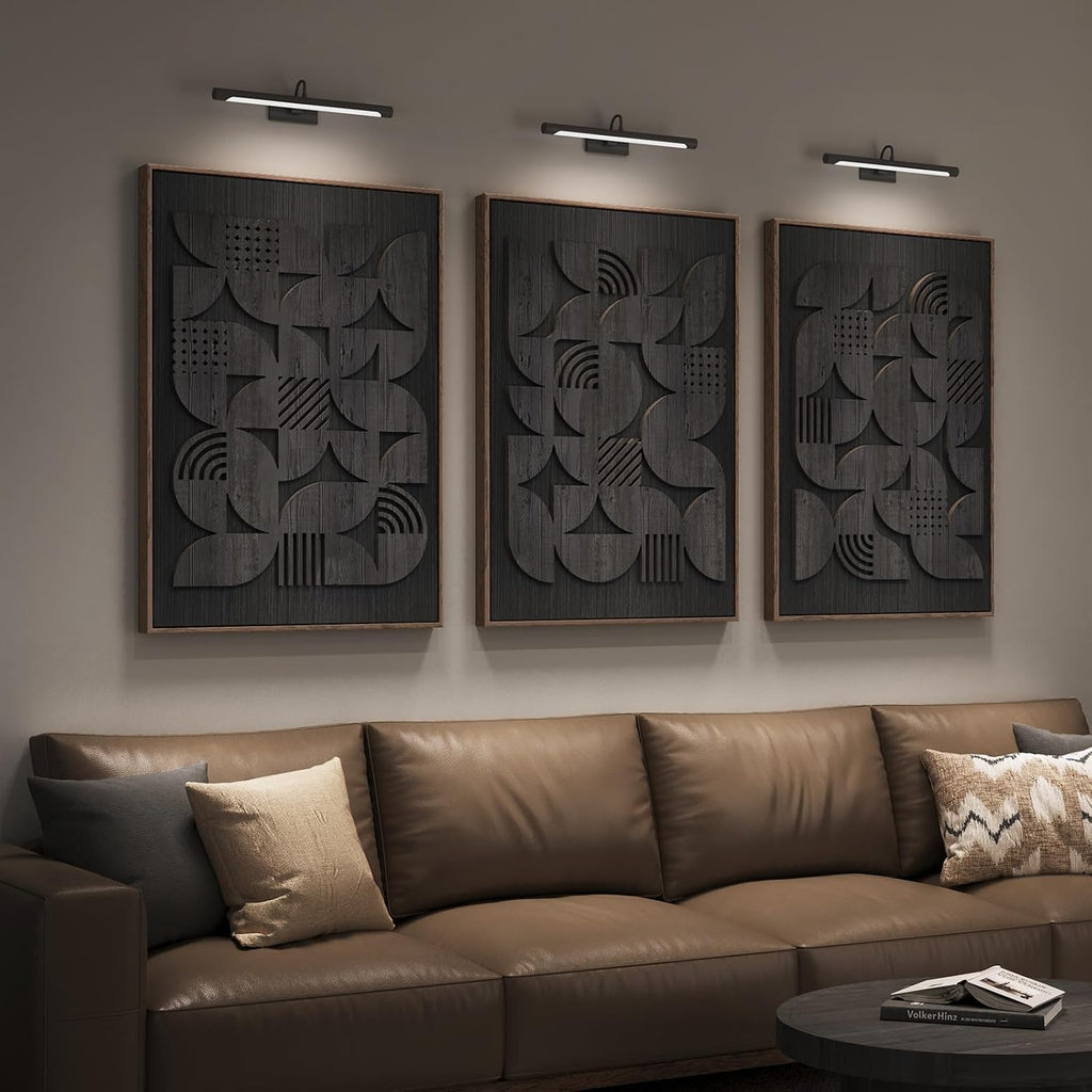 Framed 3D Wood Black Abstract Textured Wall Decor Living Room, 24x36 Inch