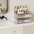 Clear Stackable Makeup Organizer with Drawer, 12''W Acrylic Storage Drawers