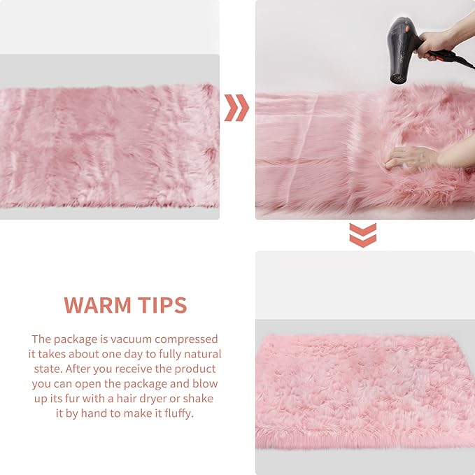 Ciicool Pink Fur Fluffy Rug, 2x4 ft Small Faux Fur Rugs - Image 7