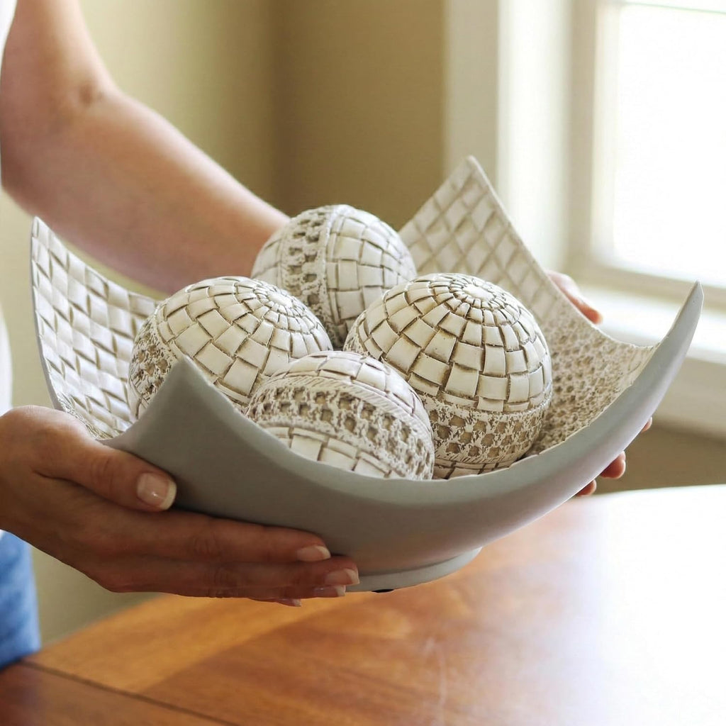 Seraphic Dining Table Centerpiece Decor, 5pc Decorative Scoop Bowl, White