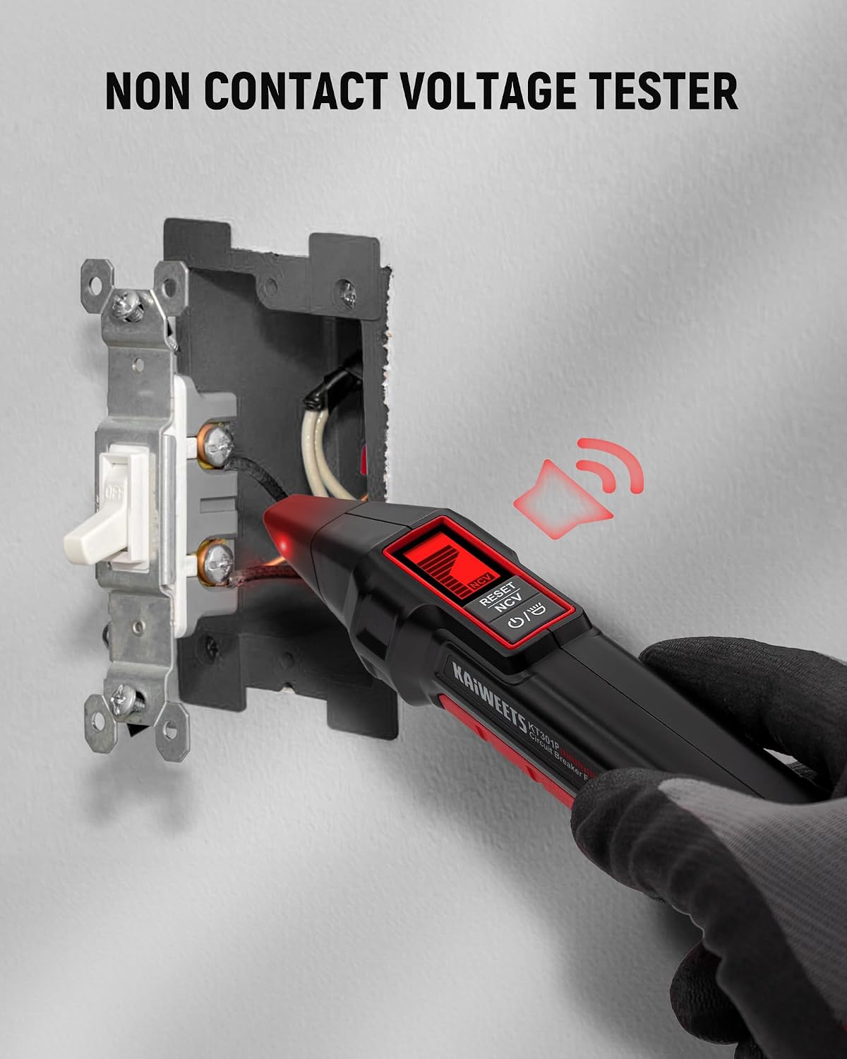 KAIWEETS Circuit Breaker Finder with LCD Display, GFCI Outlet Tester, Electrical Circuit Tracer Tool with NCV Test & Flashlight, Includes Carrying Case and Adapters- KT301P
